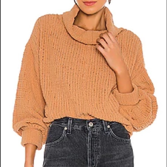 Free People Be Yours cowl neck Pullover in Camel